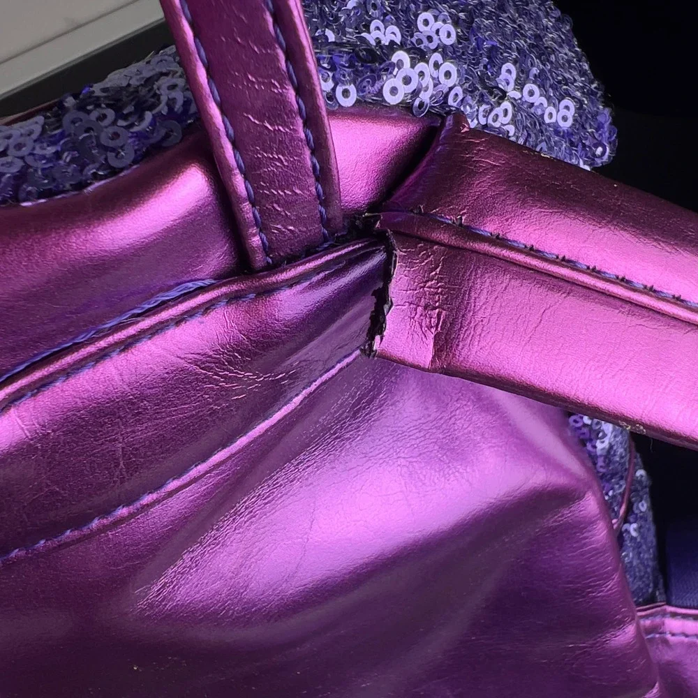Disney Parks Loungefly‎ Purple Potion Minnie Ears Mini Backpack Sequin Metallic